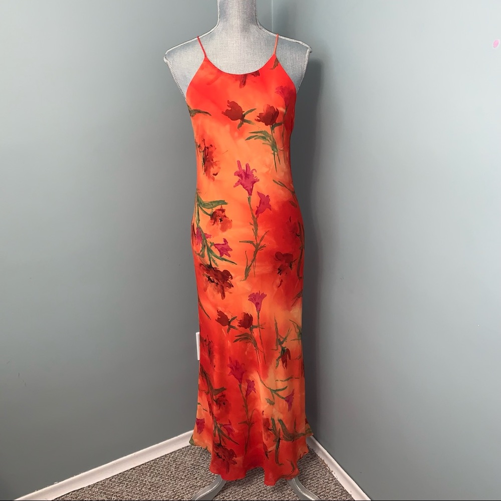 Joseph Ribkoff Orange Red Floral Maxi Dress